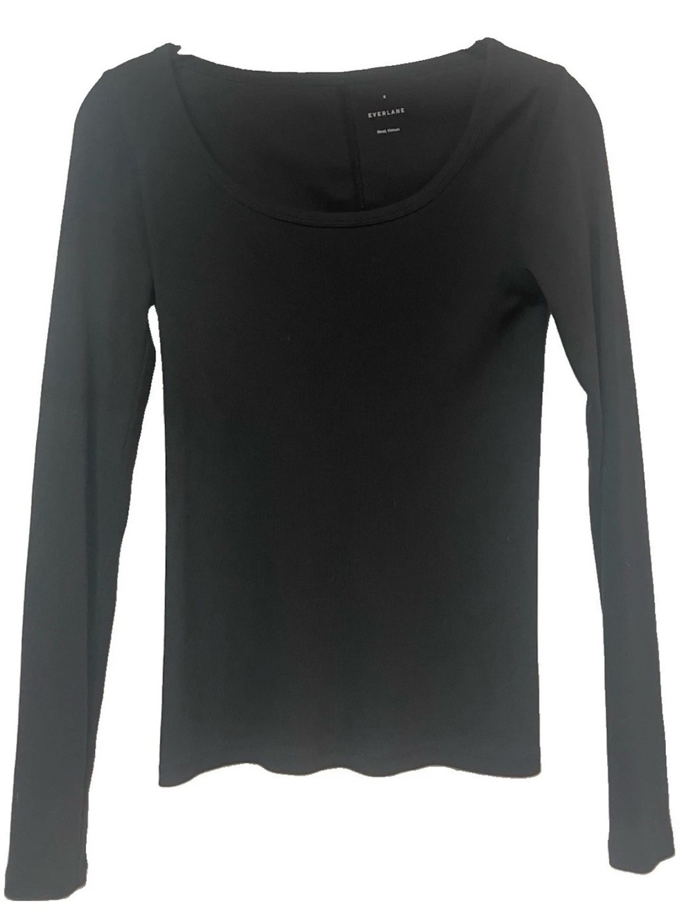 Everlane Luxe Rib Long Sleeve Scoop Neck Tee in Black Size S Supima Cotton, Luxe - Picture 2 of 8